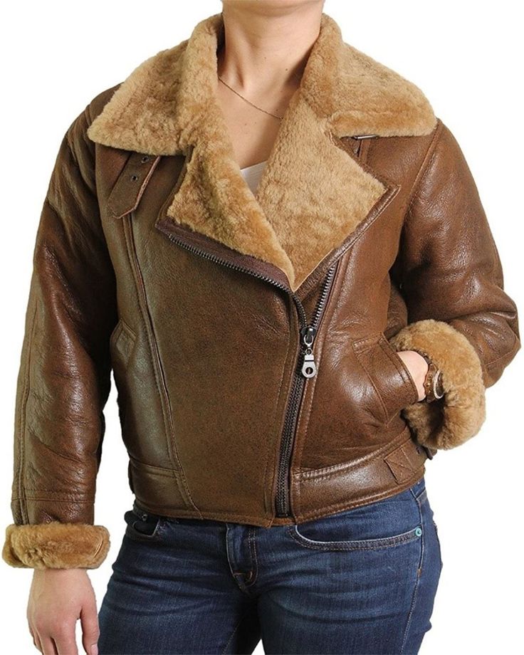 b 3 sheepskin leather bomber jacket for women